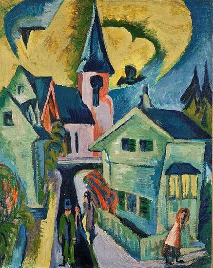 Konigstein with red church, Ernst Ludwig Kirchner